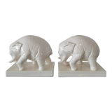 Book endpiece "elephants" in white ceramic
