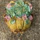 Antique cache-pot in majolica with floral decoration – Turquoise interior