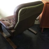 Scandinavian bentwood cantilever leather lounge chair with footrest, 1960s