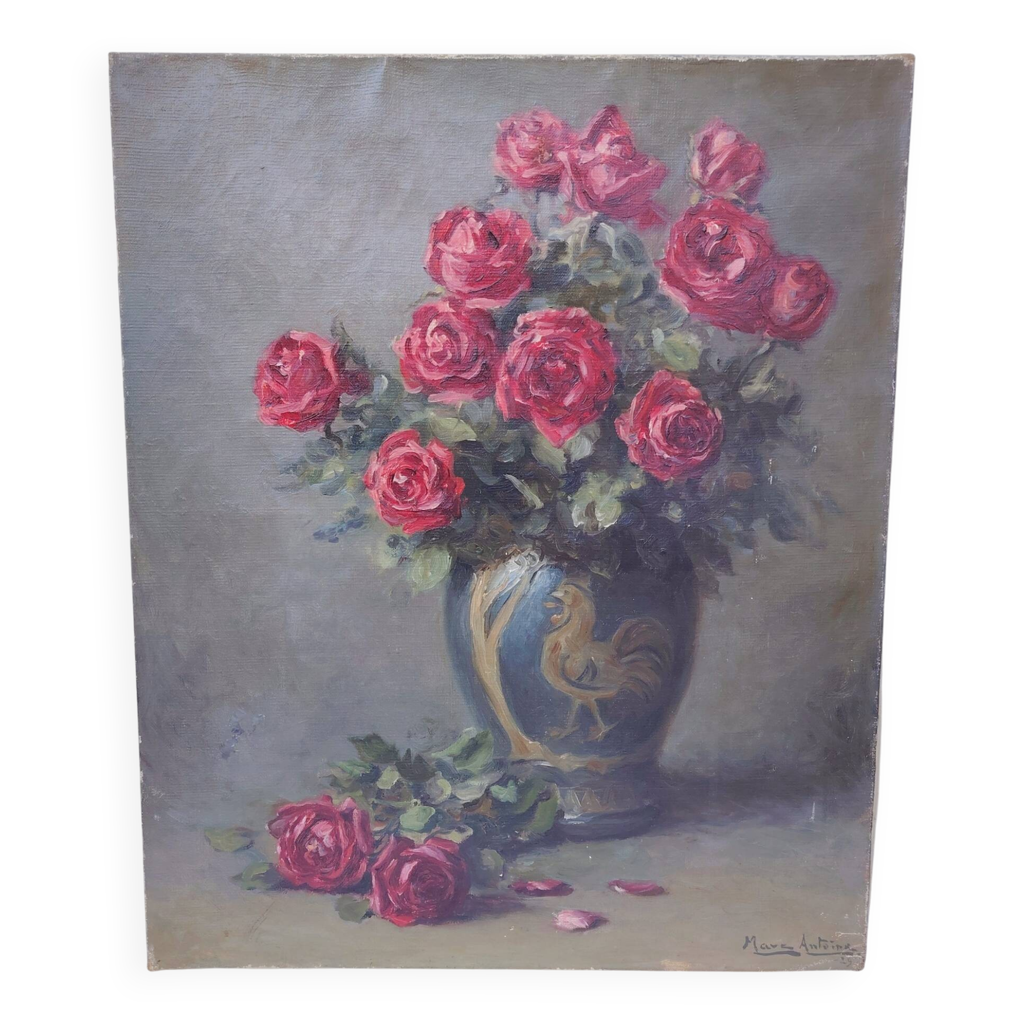 Oil on canvas, bouquet of roses, Marc-Antoine, 1929