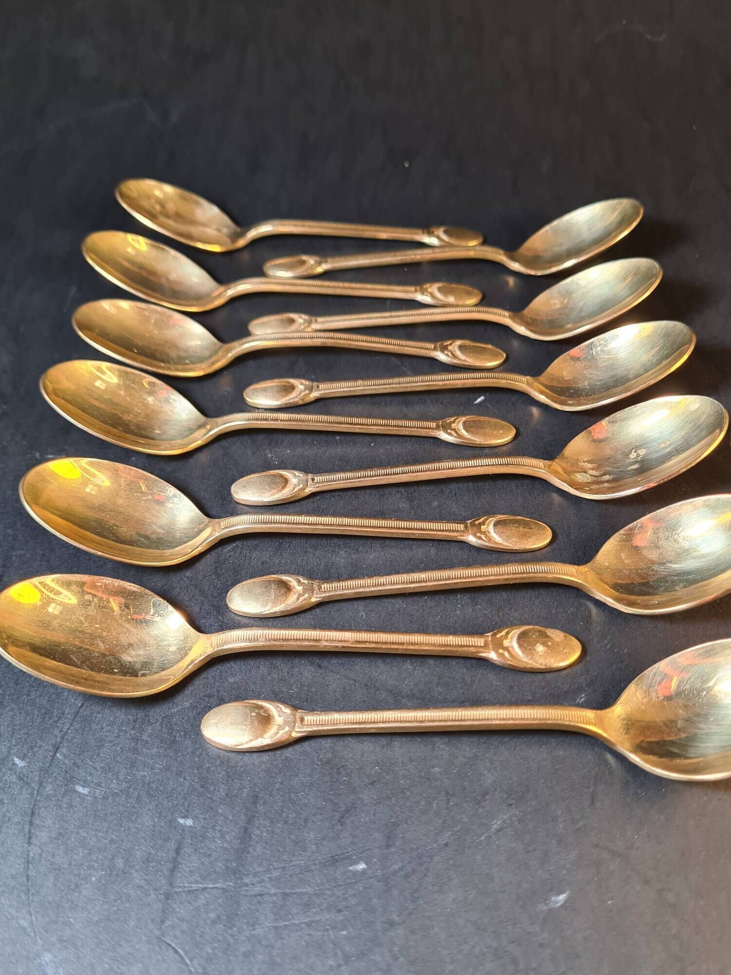 Title: Set of 12 Small Moka Spoons Gold-Plated – Vintage Elegance