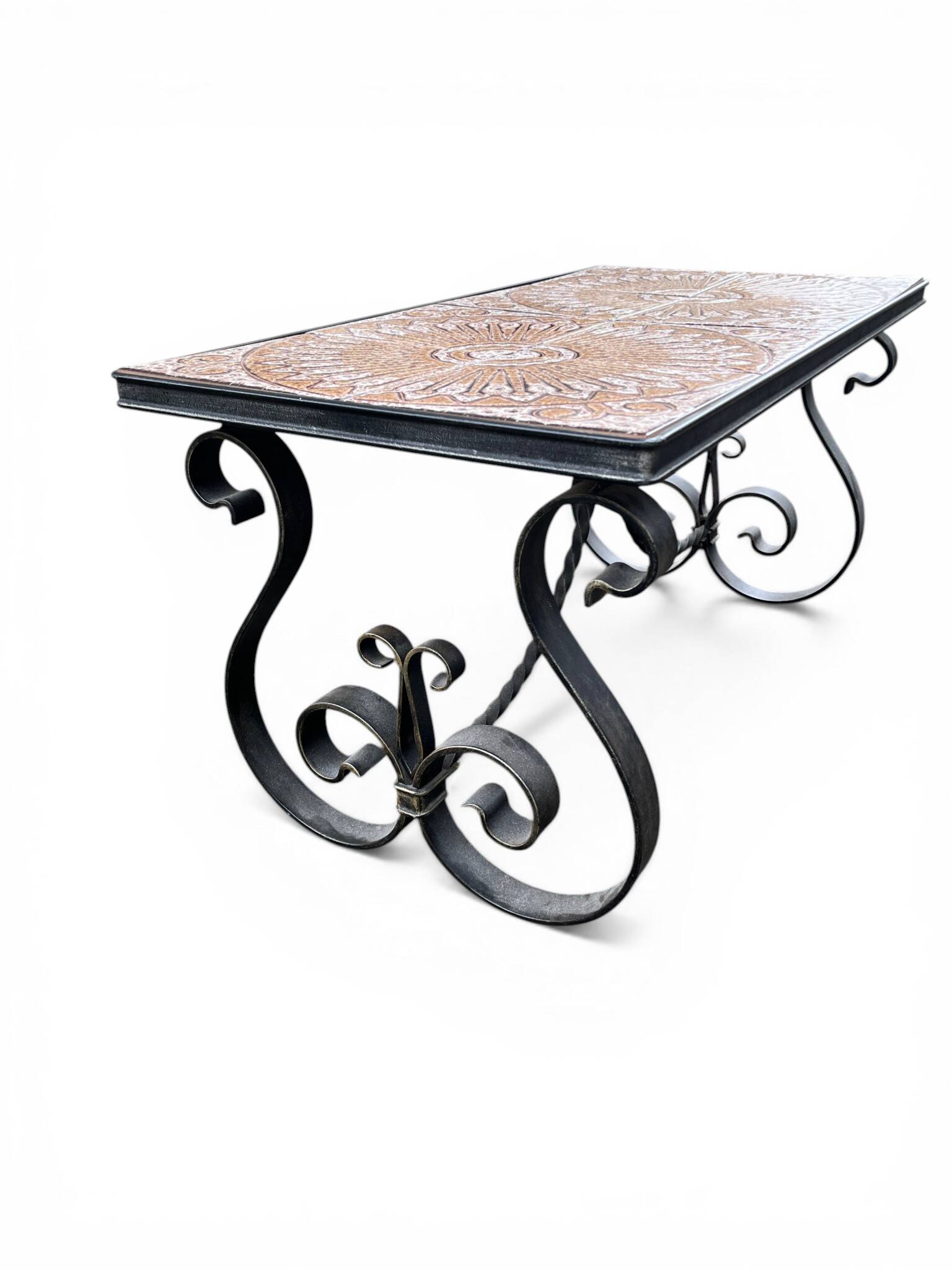 Vintage ceramic and wrought iron coffee table from around 1970.