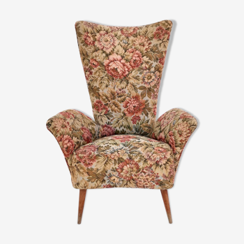 Rare Vintage Floral Fabric Children Armchair with Wooden Legs, Italy
