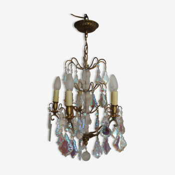Tassels chandelier in pearly glasses and bronze