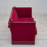 1970s, Danish drop arm "Spanish" sofa, original condition, cherry red furniture velour.