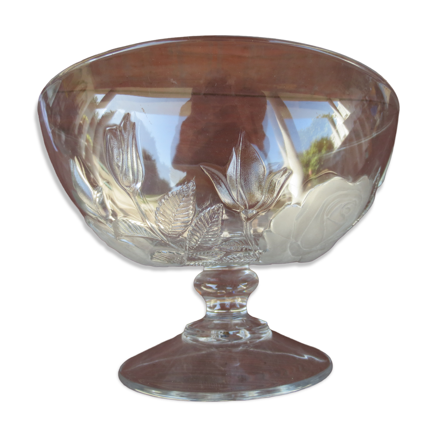 opalescent glass/crystal bowl on a stand
