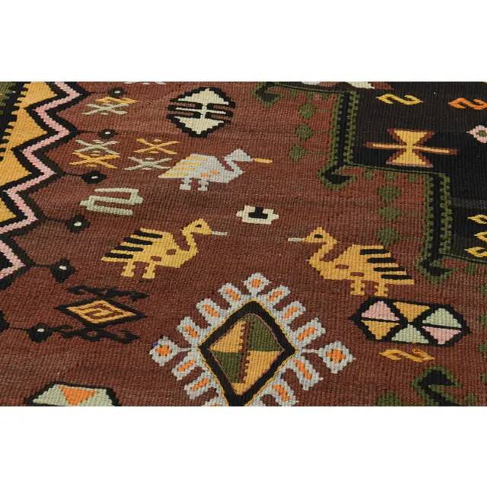 1970s Vintage Turkish Handmade Wool & Cotton Brown Runner Rug 178x475