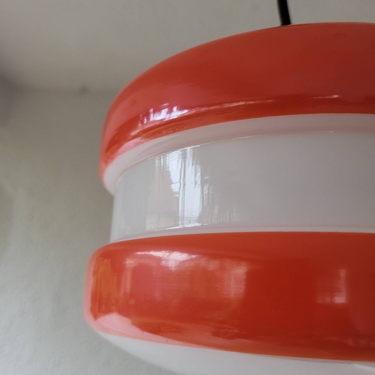 70s pop pendant light orange & white – opaline glass, equipped