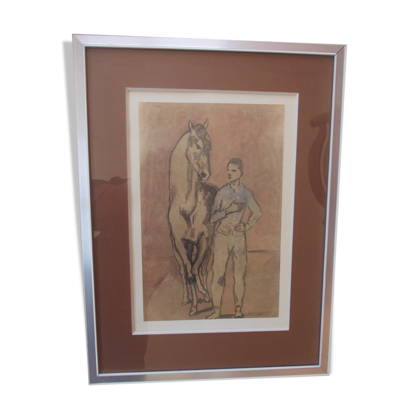 Lithograph after Picasso young man and horse, glass frame after gouache 1906 painter spain