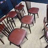 Set of 8 Tacoma Baumann bistro chairs in dark wood and brown leatherette from the 50s