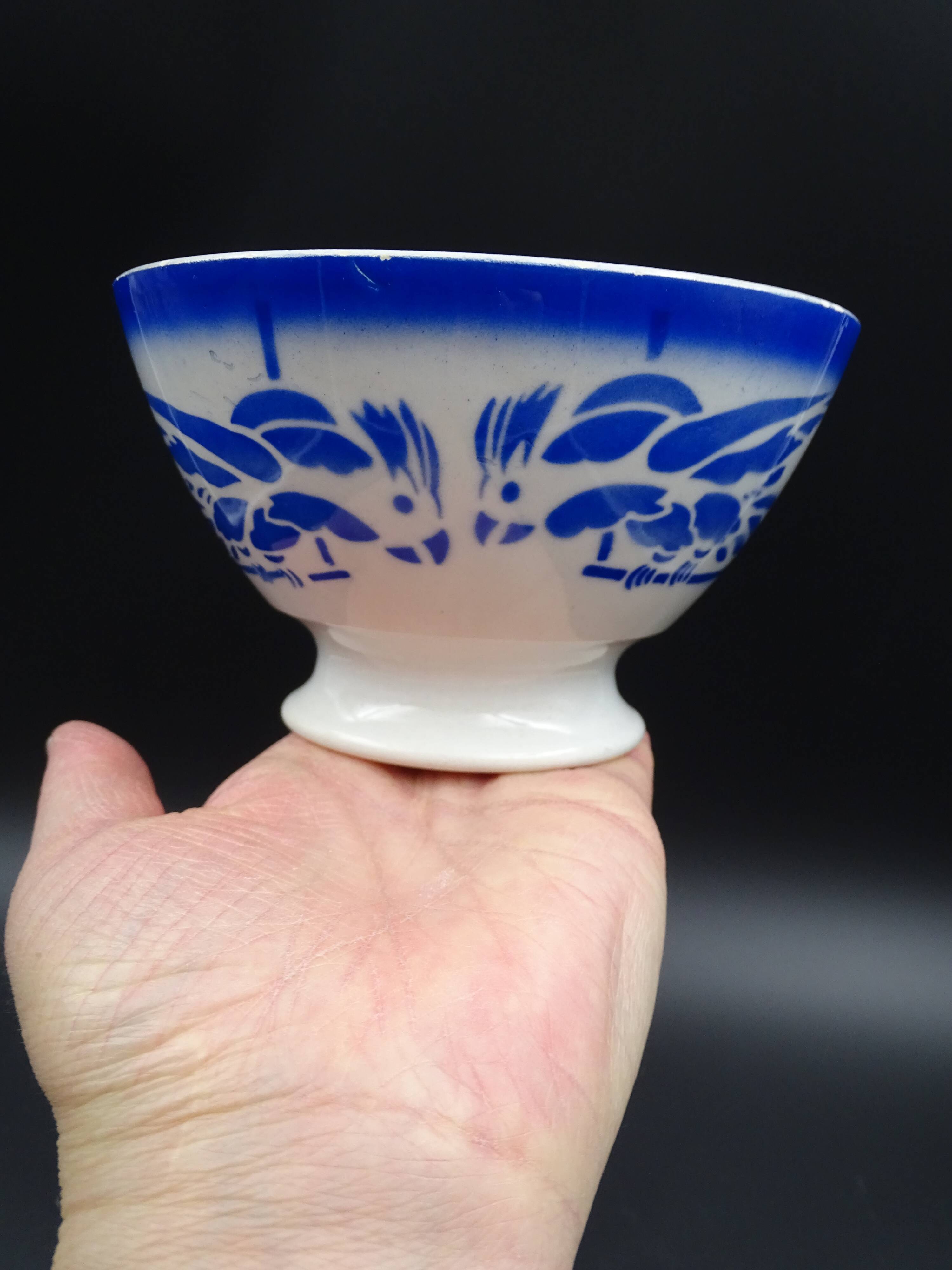 Bowl with earthenware parrots from Badonviller - circa 1940