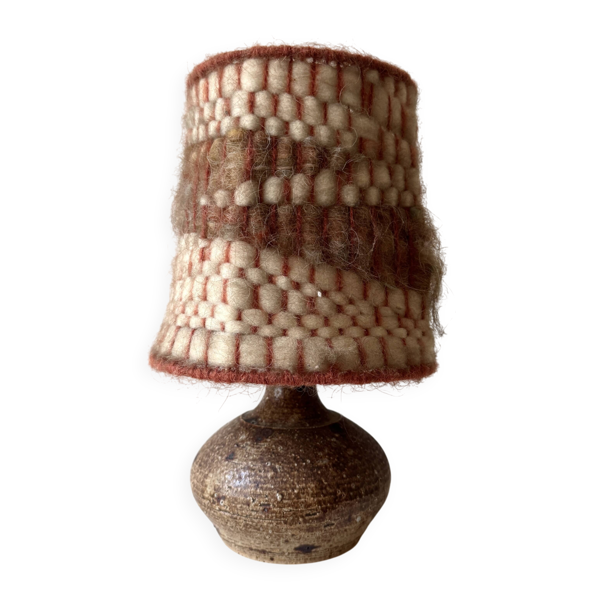 Ceramic lamp, chamotte stoneware and wool by Alain Blanchard, France 1970