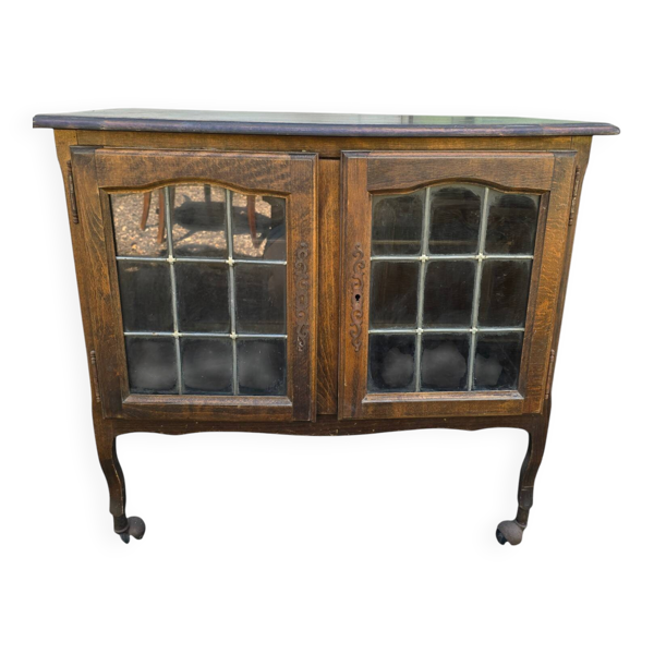 Buffet vitré Art nouveau en chêne et verre plombé