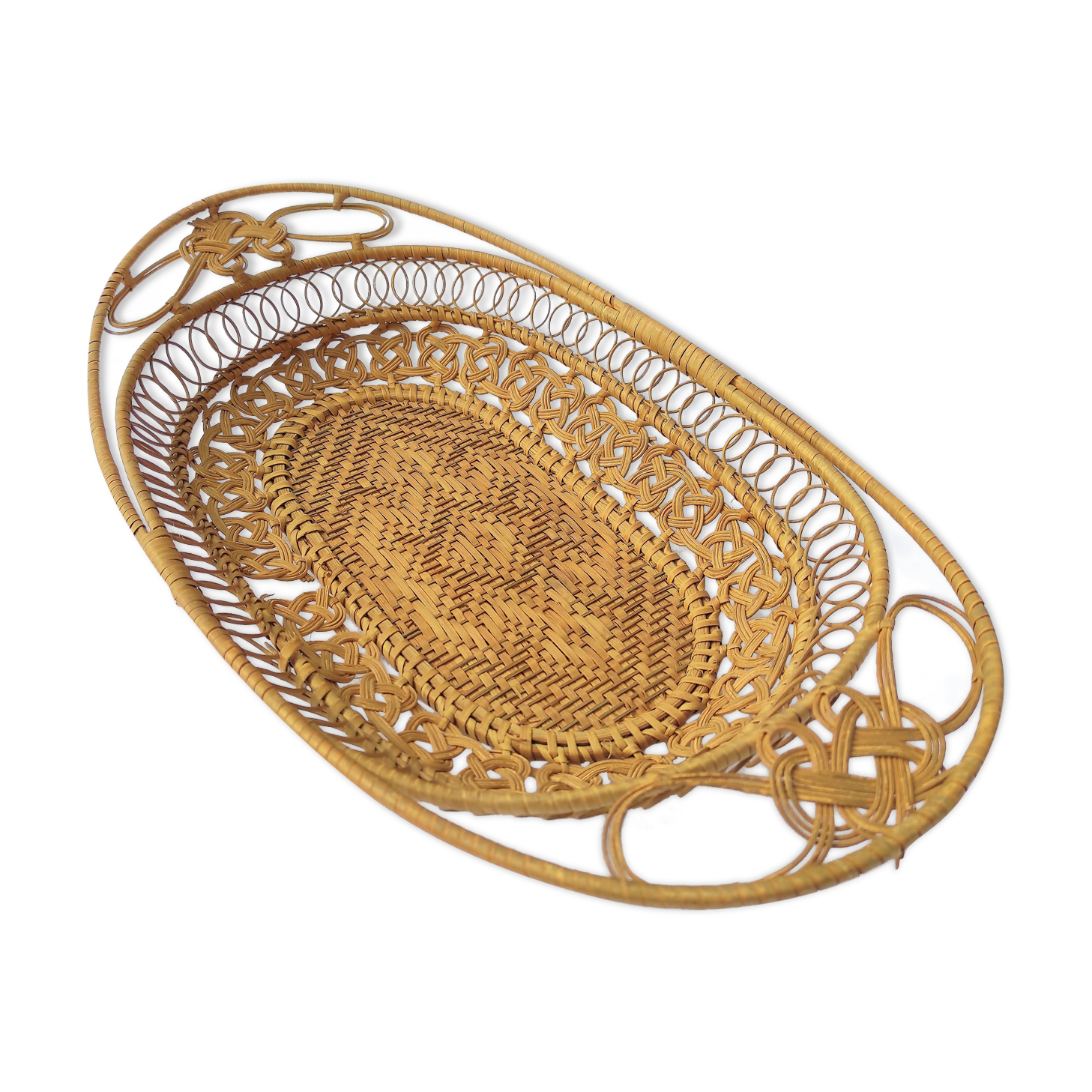 very old bread basket or fruit woven wicker woven in early 1900