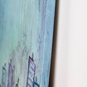 Contemporary paintig in teal, purple and green shades, acrylic on canvas