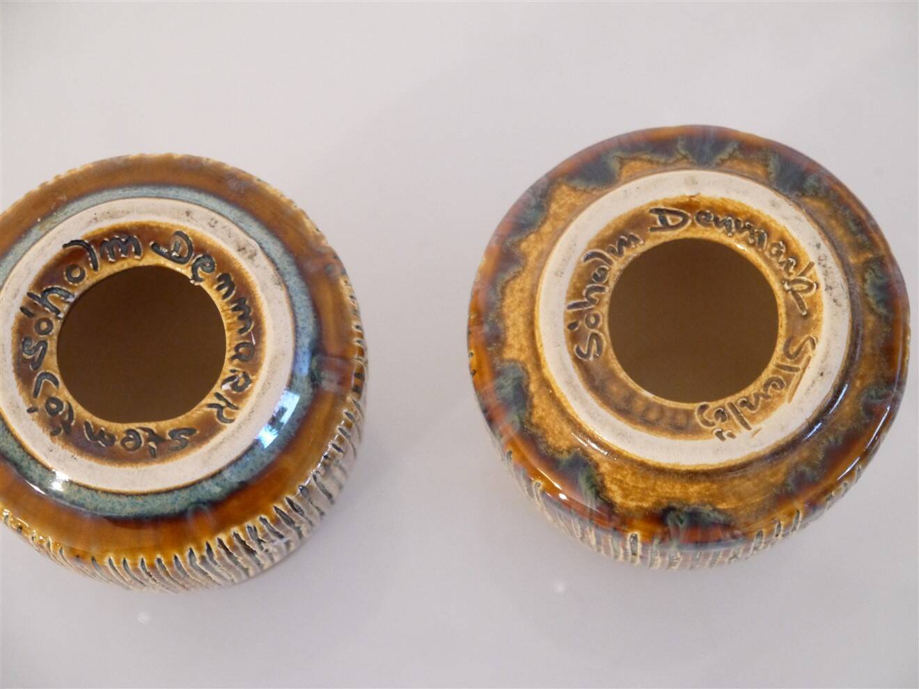 Pair of Danish ceramic candle holders by Soholm.