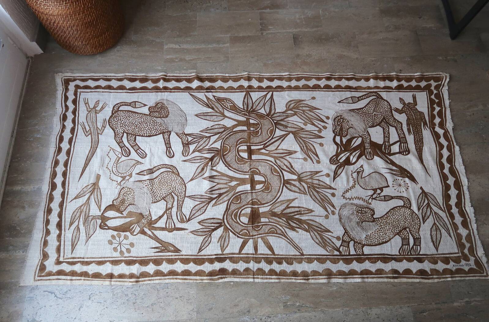 Painted wall textile from Fakaha, Ivory Coast, 1980s