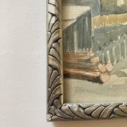 Aquarelle 1920, cadre bois sculpté argenté