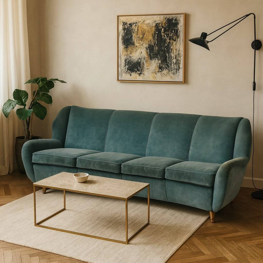 Original vintage designer bean-shaped velvet sofa from the 1950s-60s