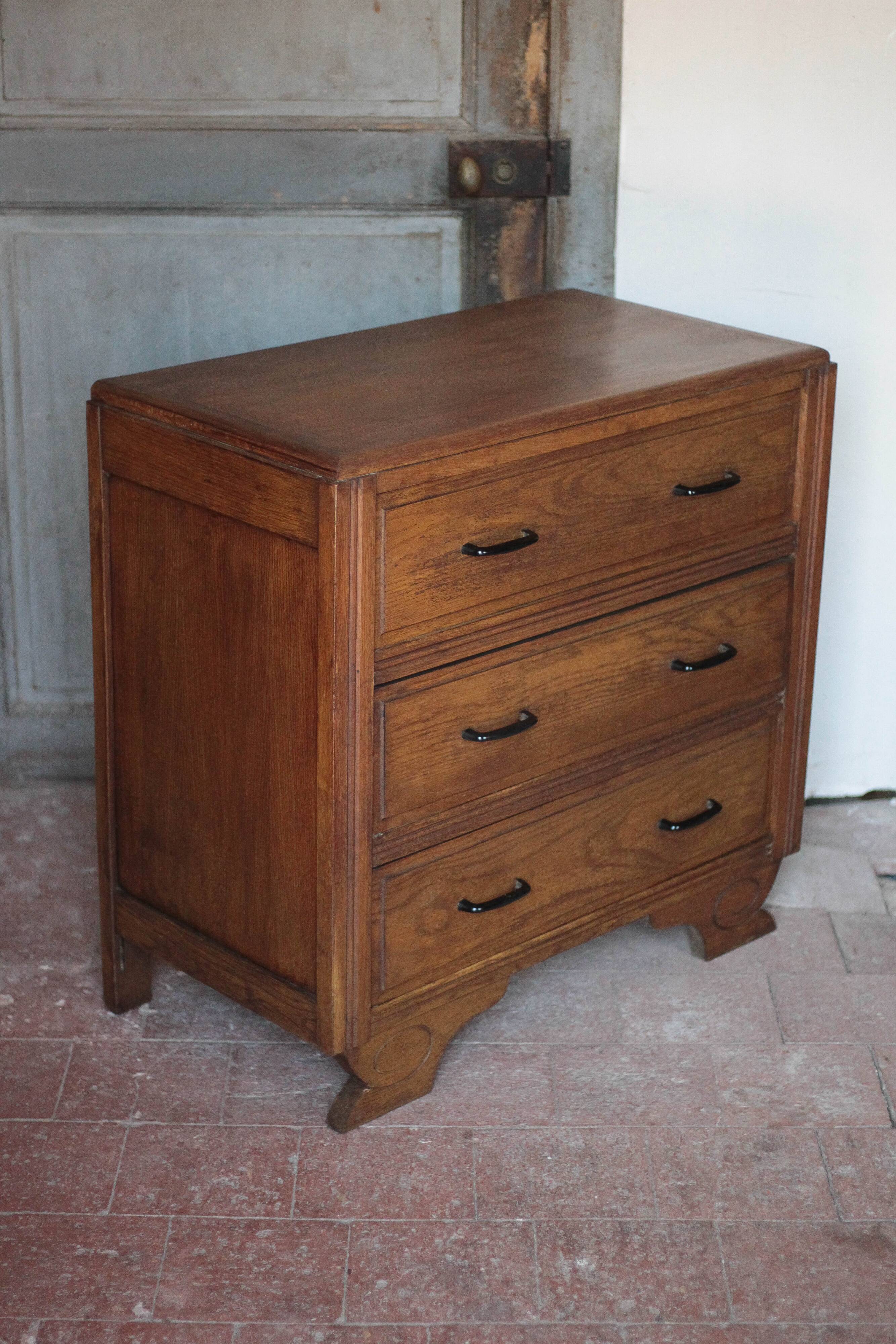 Commode bois 3 tiroirs, meuble de rangement, meuble ancien, art déco