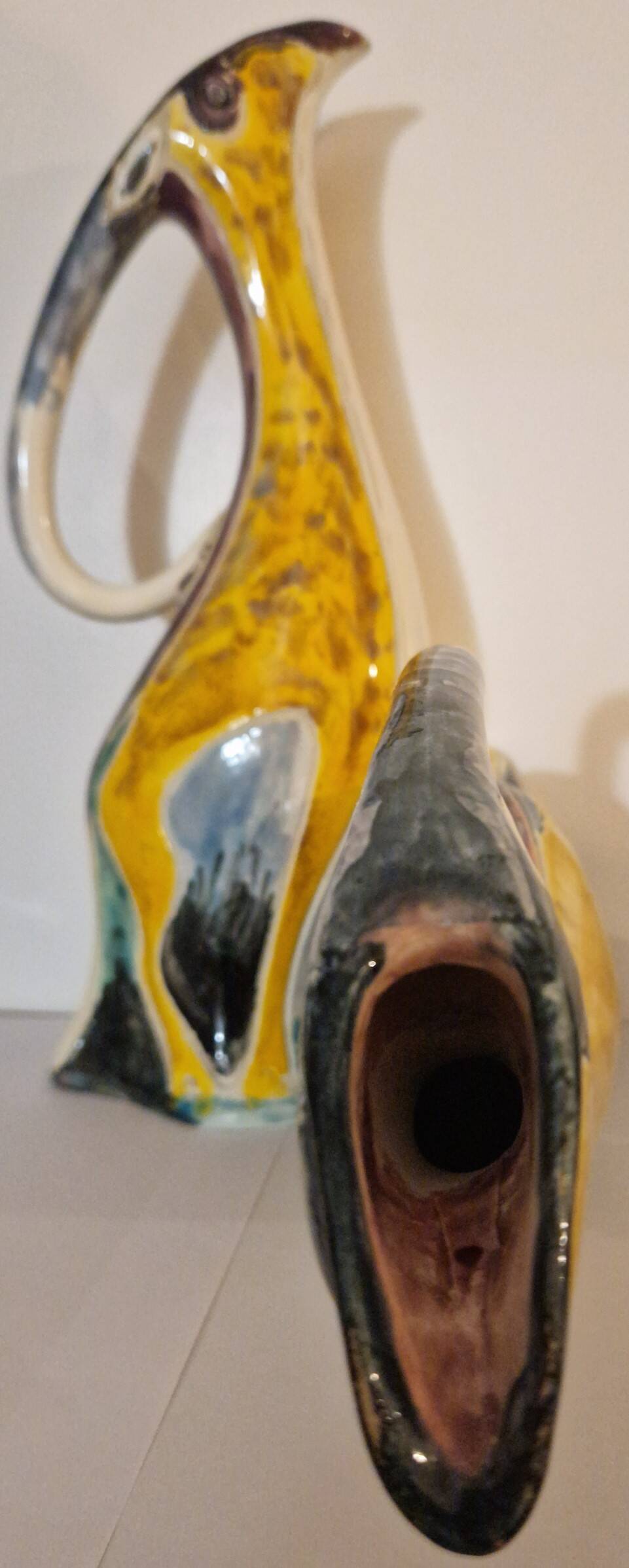 Paire de grands pichets zoomorphes en céramique émaillée, Vallauris, 1960
