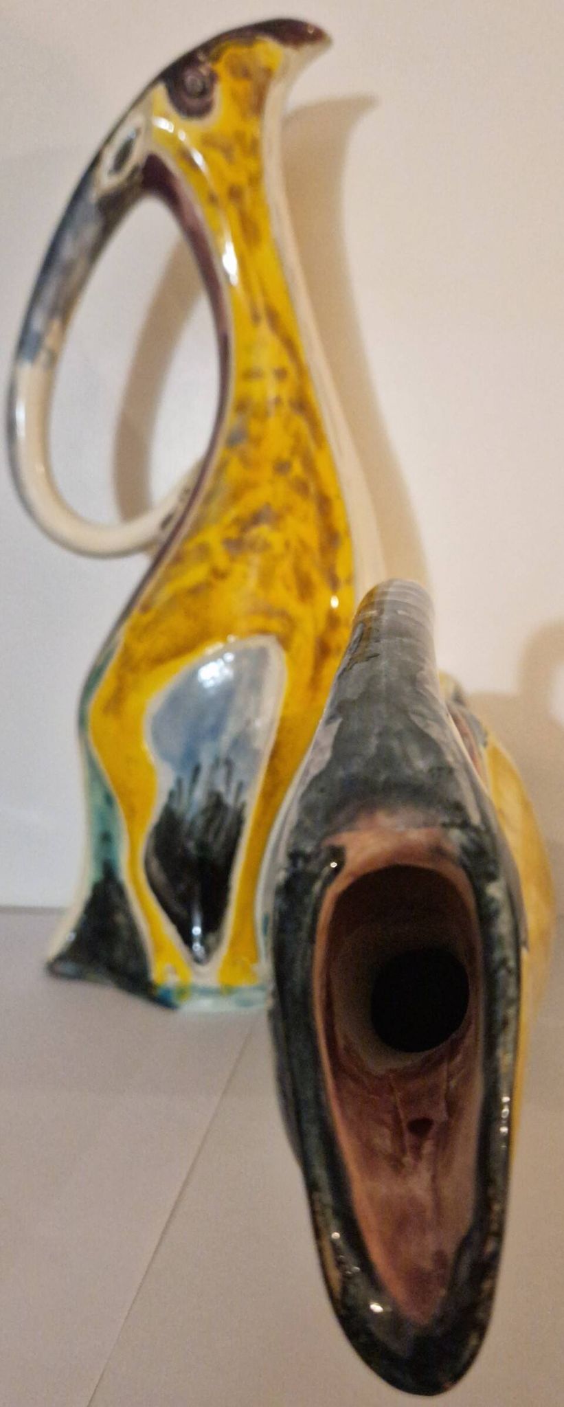 Pair of large zoomorphic pitchers in glazed ceramic, Vallauris, 1960.