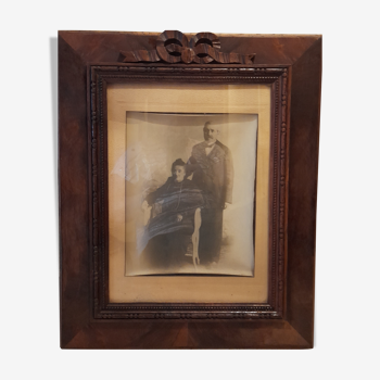 Cadre en bois vitre avec noeud et photo ancienne