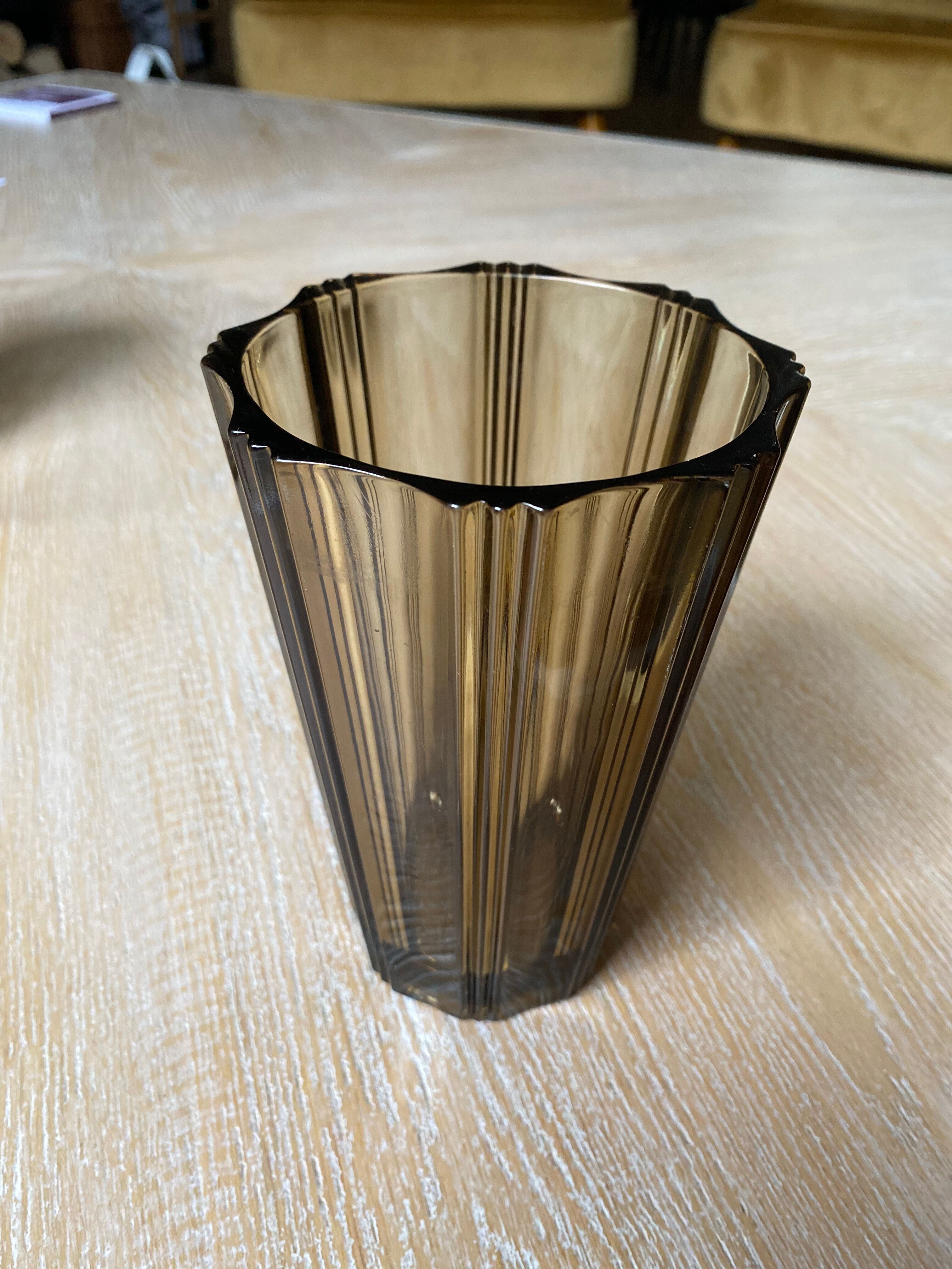 Striated smoked glass vase