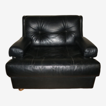 Dux International Sweden black leather  lounge chair 1960s