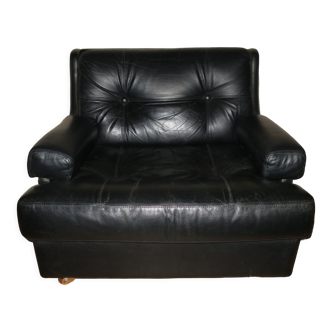 Dux International Sweden black leather  lounge chair 1960s