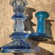 Bougeoirs vintages en verre épais bleu et turquoise