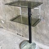 Fifth wheel or sofa end - smoked glasses and marble foot - design 1970