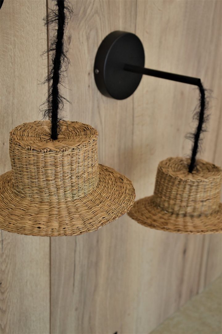 Pair of wall lamps mini straw hat