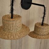 Pair of wall lamps mini straw hat
