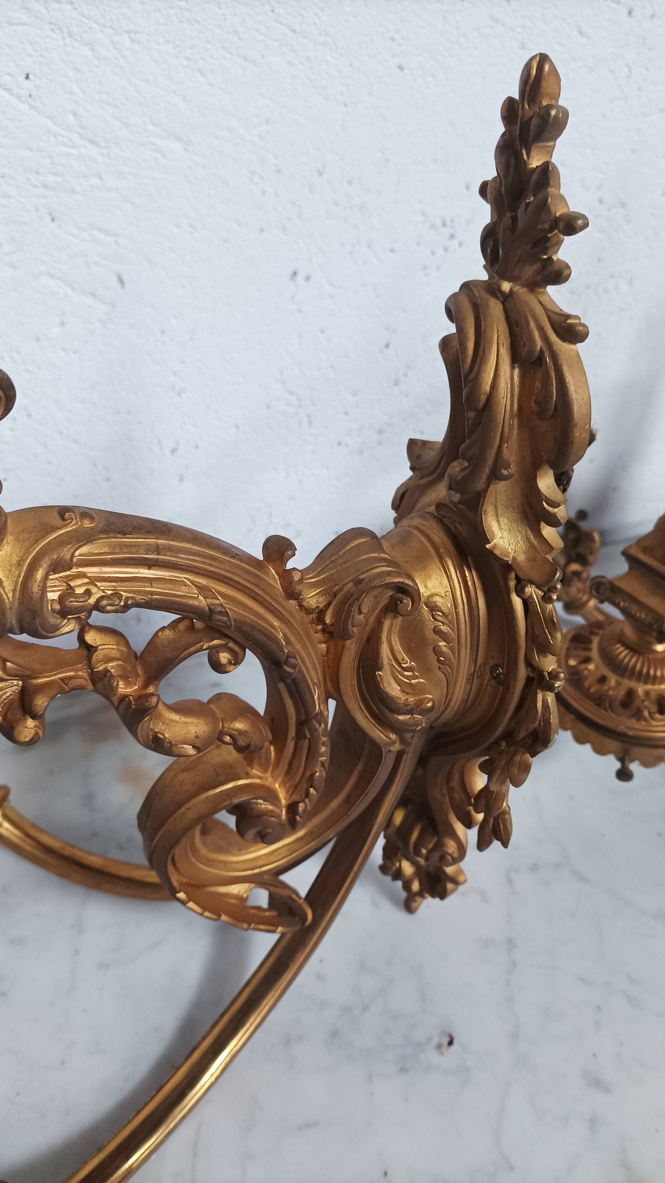 Pair of large Napoleon III bronze wall lights