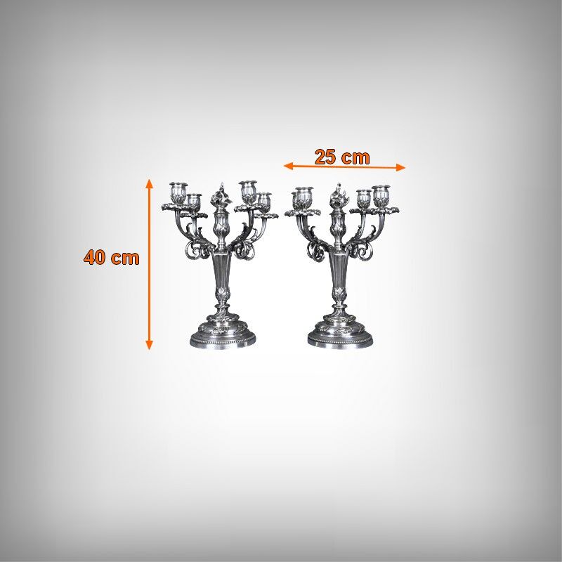 Pair of silver-plated candelabra, Louis XVI style – late 19th century