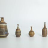 Small Mid-Century Scandinavian Modern Collectible Brown Stoneware Vases by Gunnar Borg, Set of 4