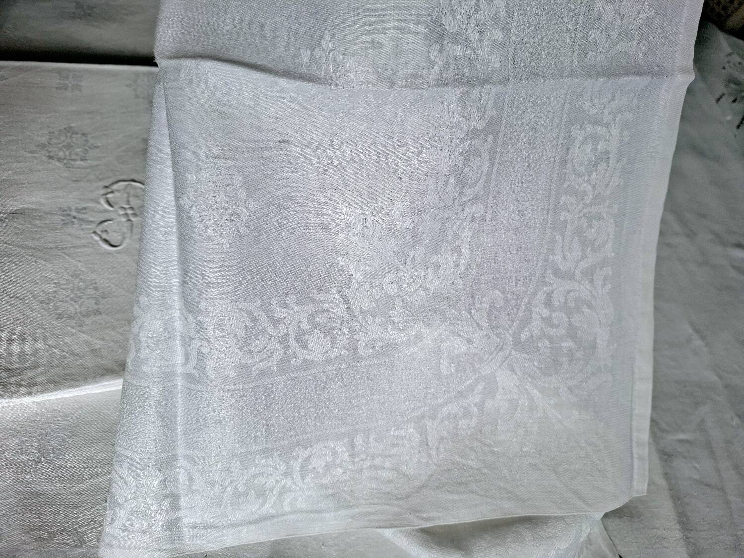 Antique monogrammed tablecloth and 8 napkins