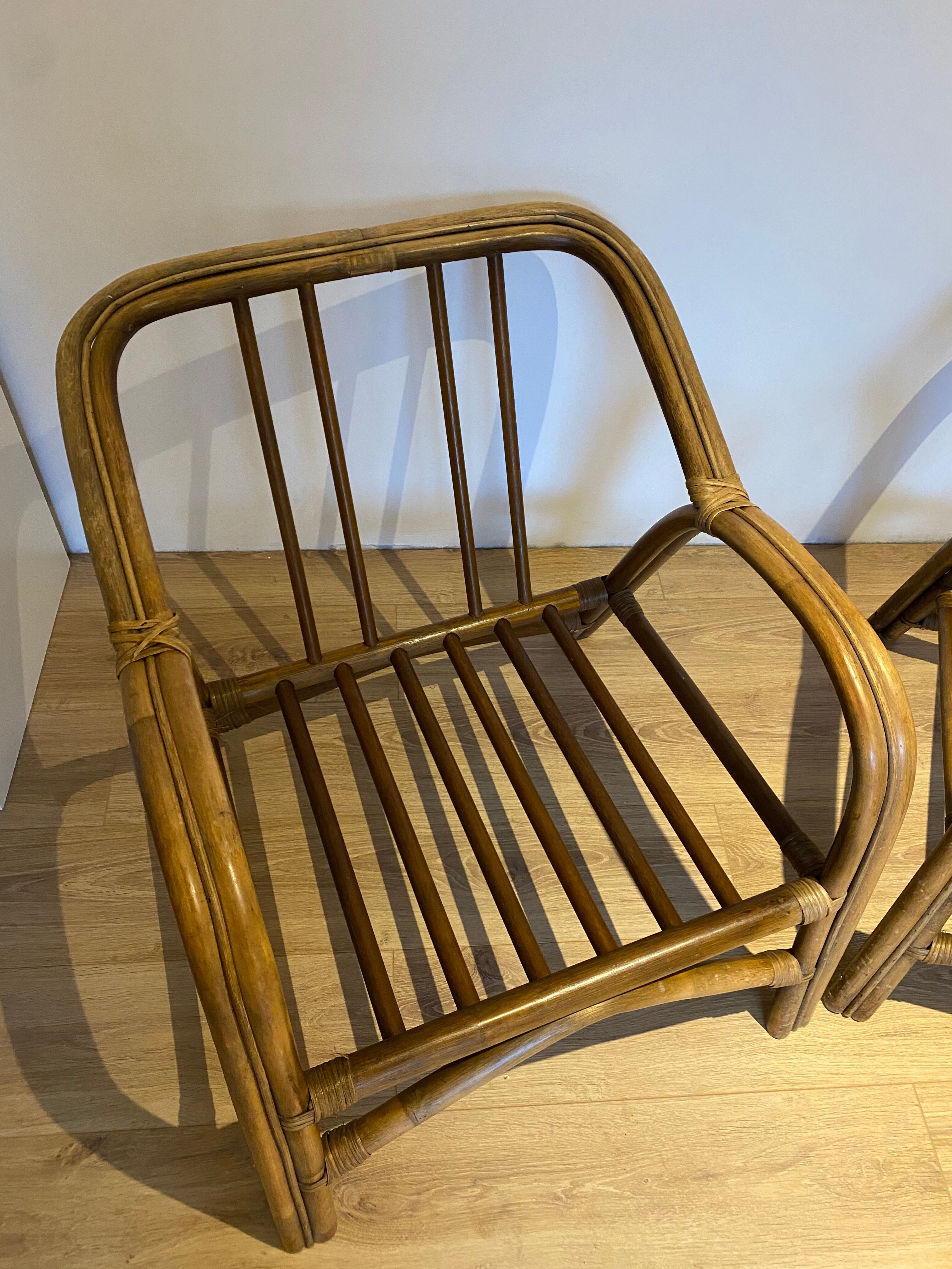 Pair of vintage rattan bamboo armchairs