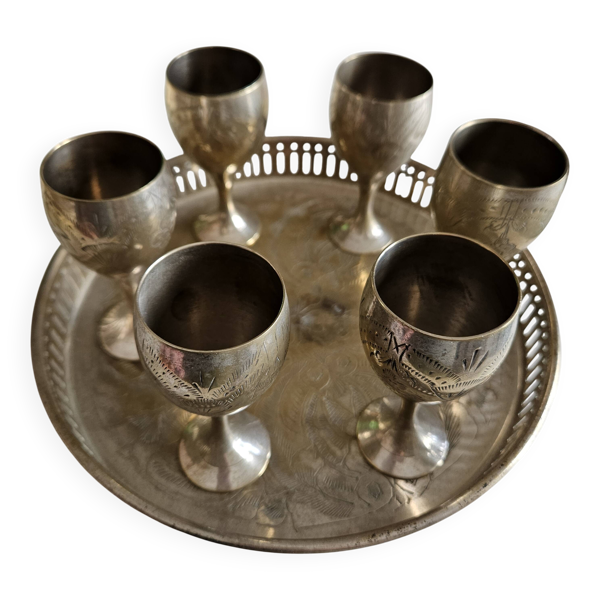 Service à liqueur en Vermeil (Argent Massif 925 doré) - 6 coupes & plateau