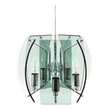 Glass and chrome chandelier in the Fontana Arte style, mid-century, Italy, 1960s.