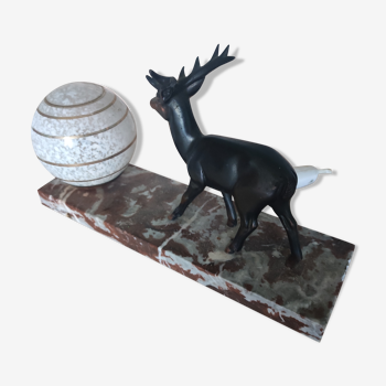 Night light lamp deer marble base and regulates gilded art deco style