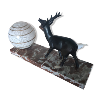 Night light lamp deer marble base and regulates gilded art deco style