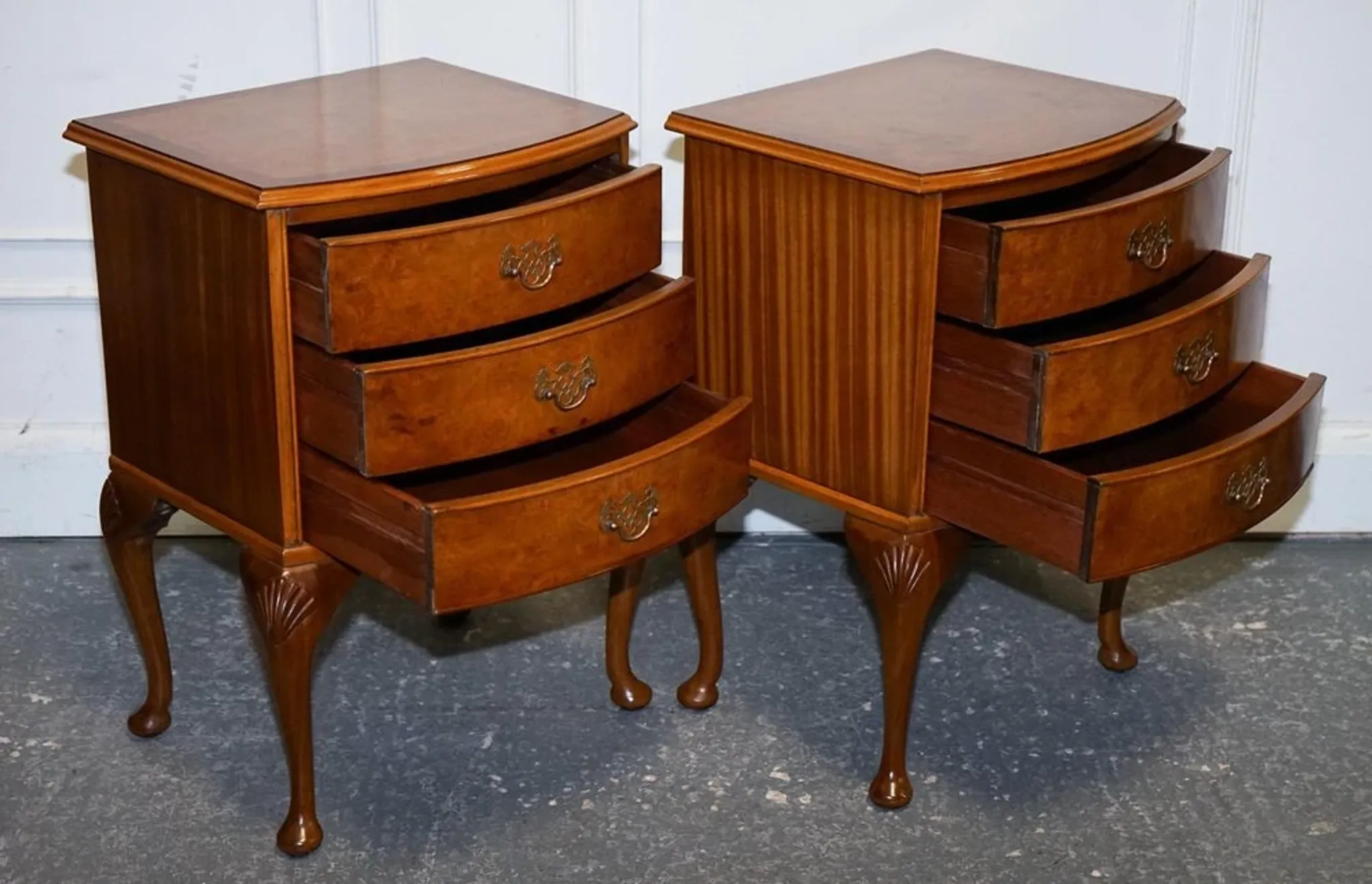 Art Deco Walnut Burl Bedside Tables, Set of 2