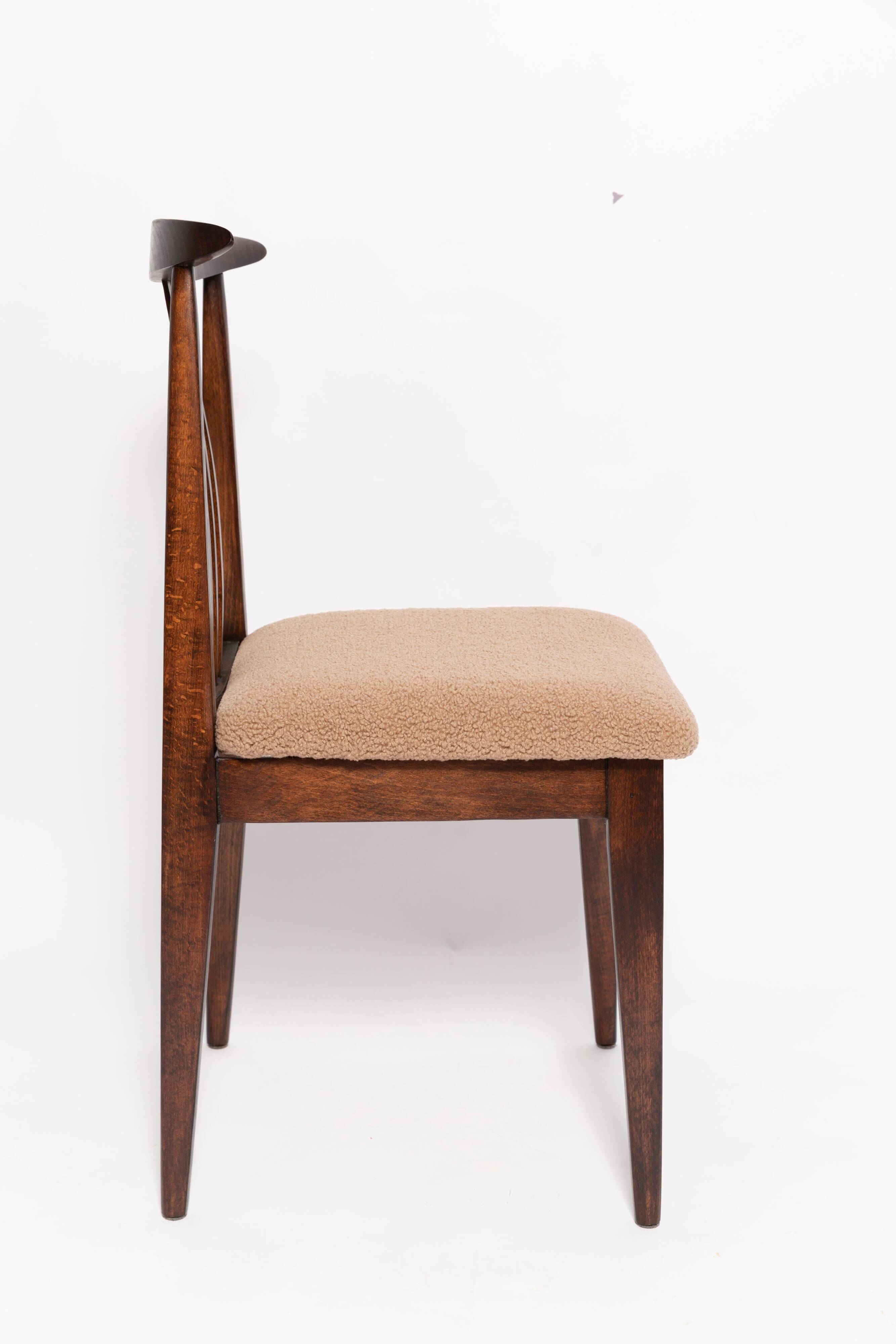 Mid-Century Latte Bouclé Chair, beech wood, M. Zielinski, Europe, 1960s