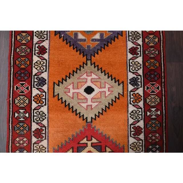 Vintage Turkish Oushak Handmade Wool Cotton Orange Runner 87x409