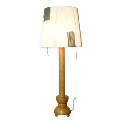 Bougeoir en bois monté en lampe et son abat-jour en corde (grande).