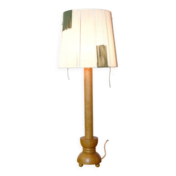 Wooden candle holder mounted as a lamp and its rope lampshade (large).