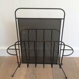 Design magazine rack in black lacquered metal and perforated metal by Mathieu Matégot, 50s