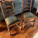 4 antique chairs with green velvet upholstery